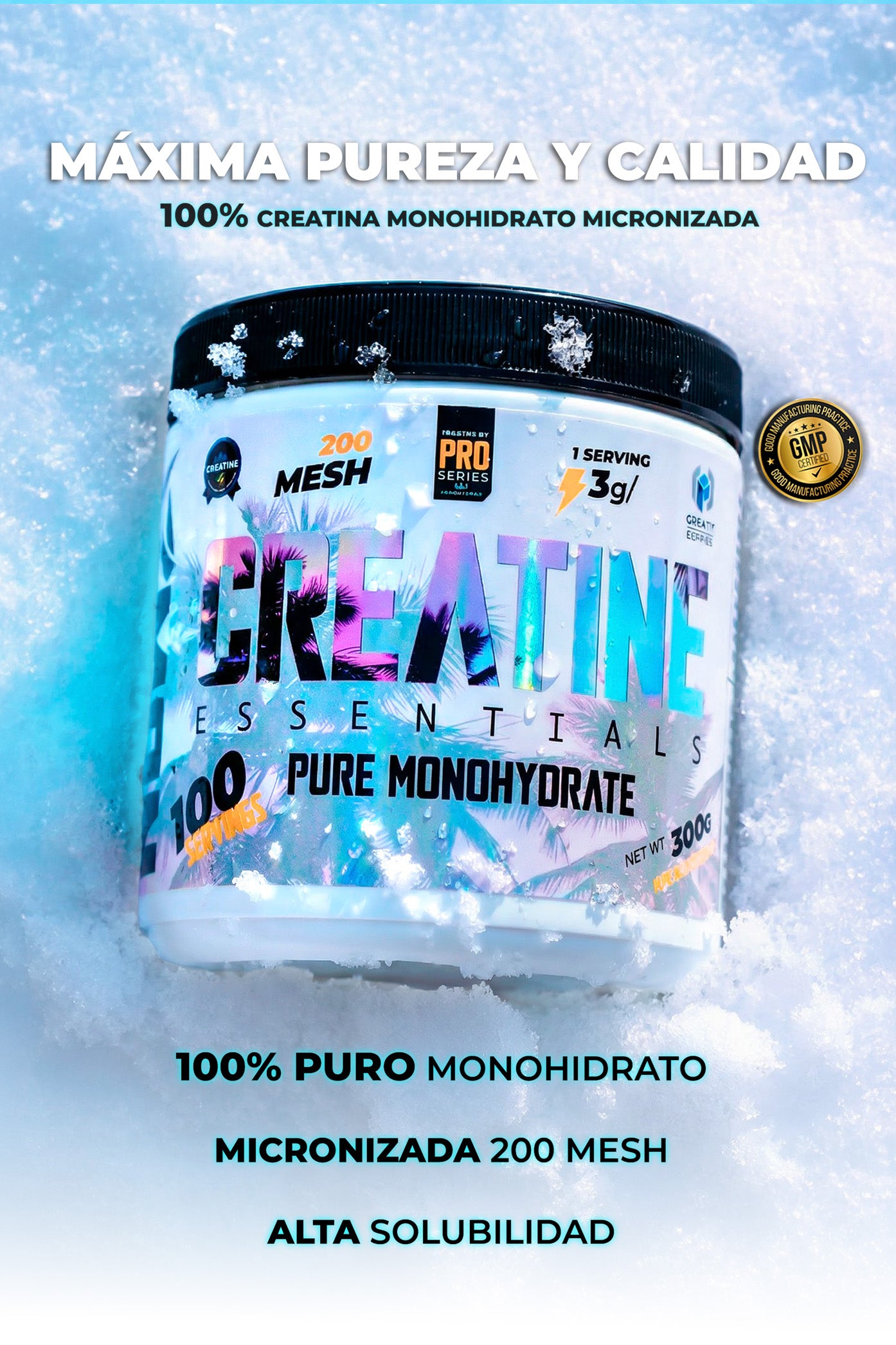 Creatina 100% Monohidrato de máxima pureza y calidad.