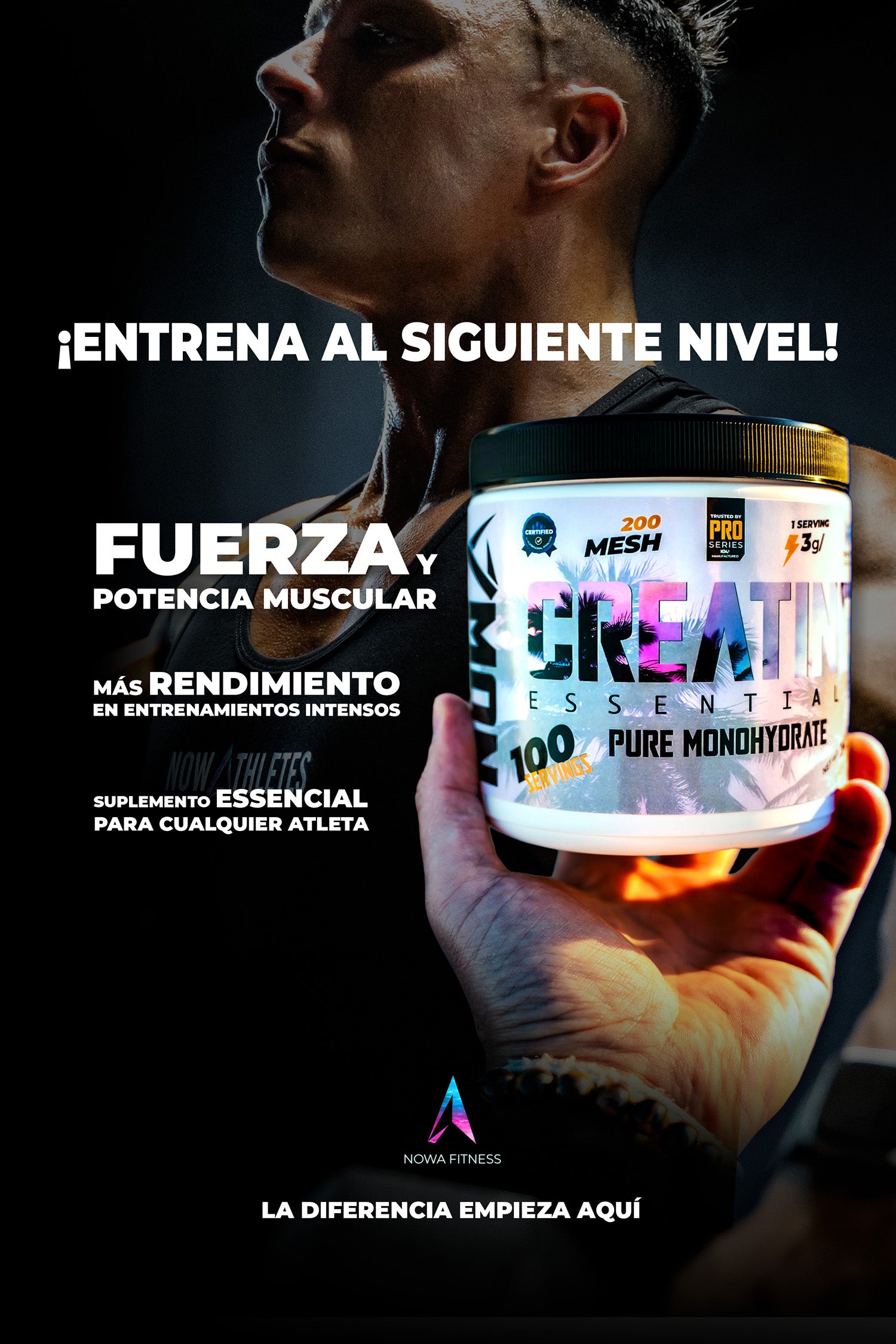 Creatina 100% Monohidrato de máxima pureza y calidad.