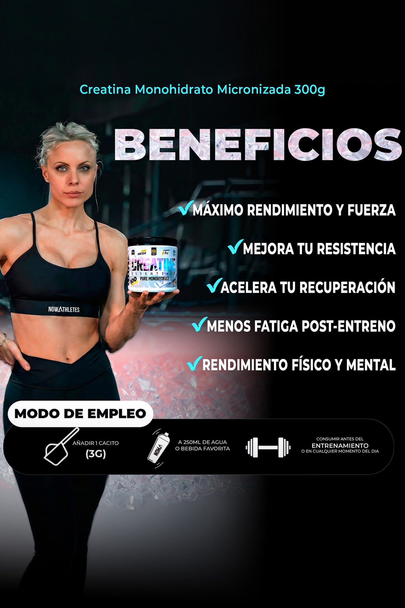 Creatina PREMIUM 100% Monohidrato de máxima pureza y calidad.