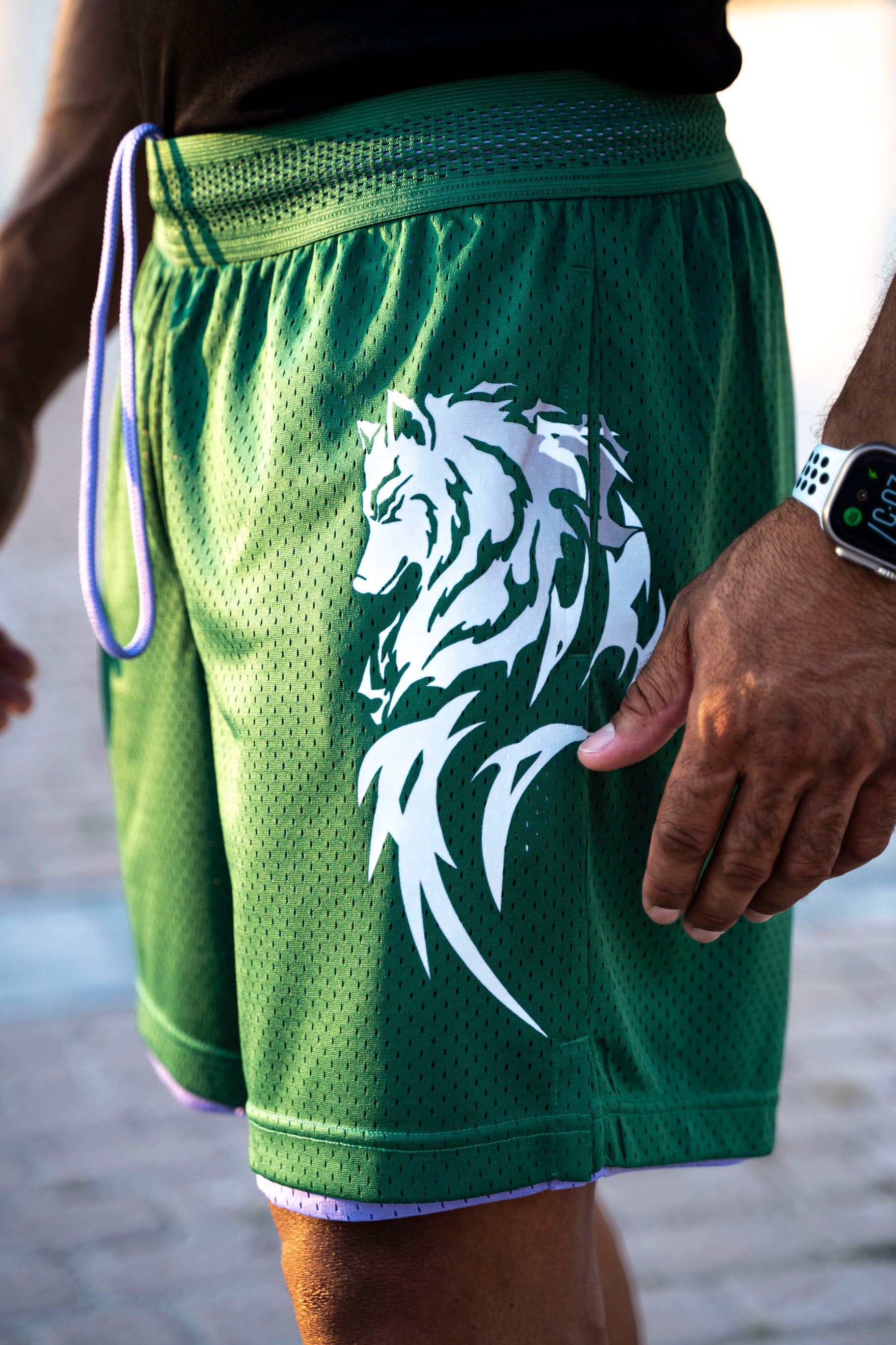 Wolf Reversible 2in1 shorts - Green/Purple