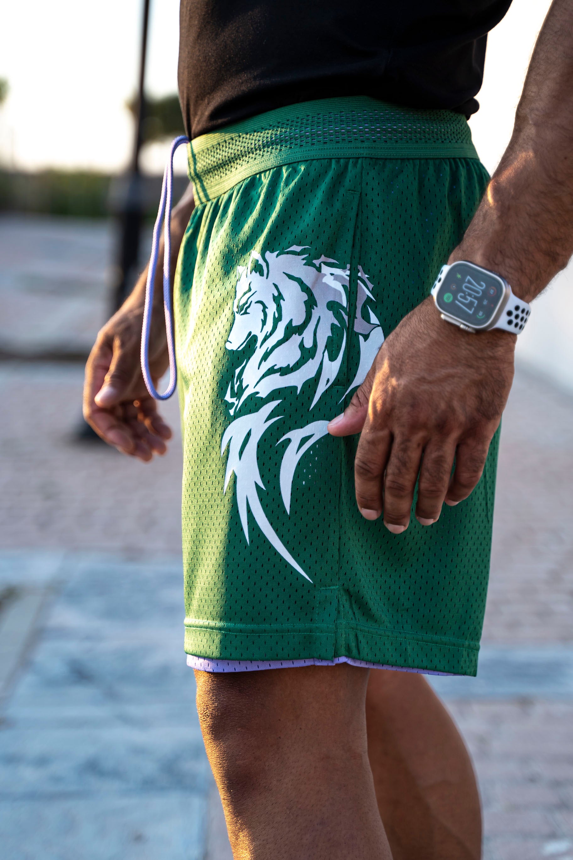 Wolf Reversible 2in1 shorts - Green/Purple