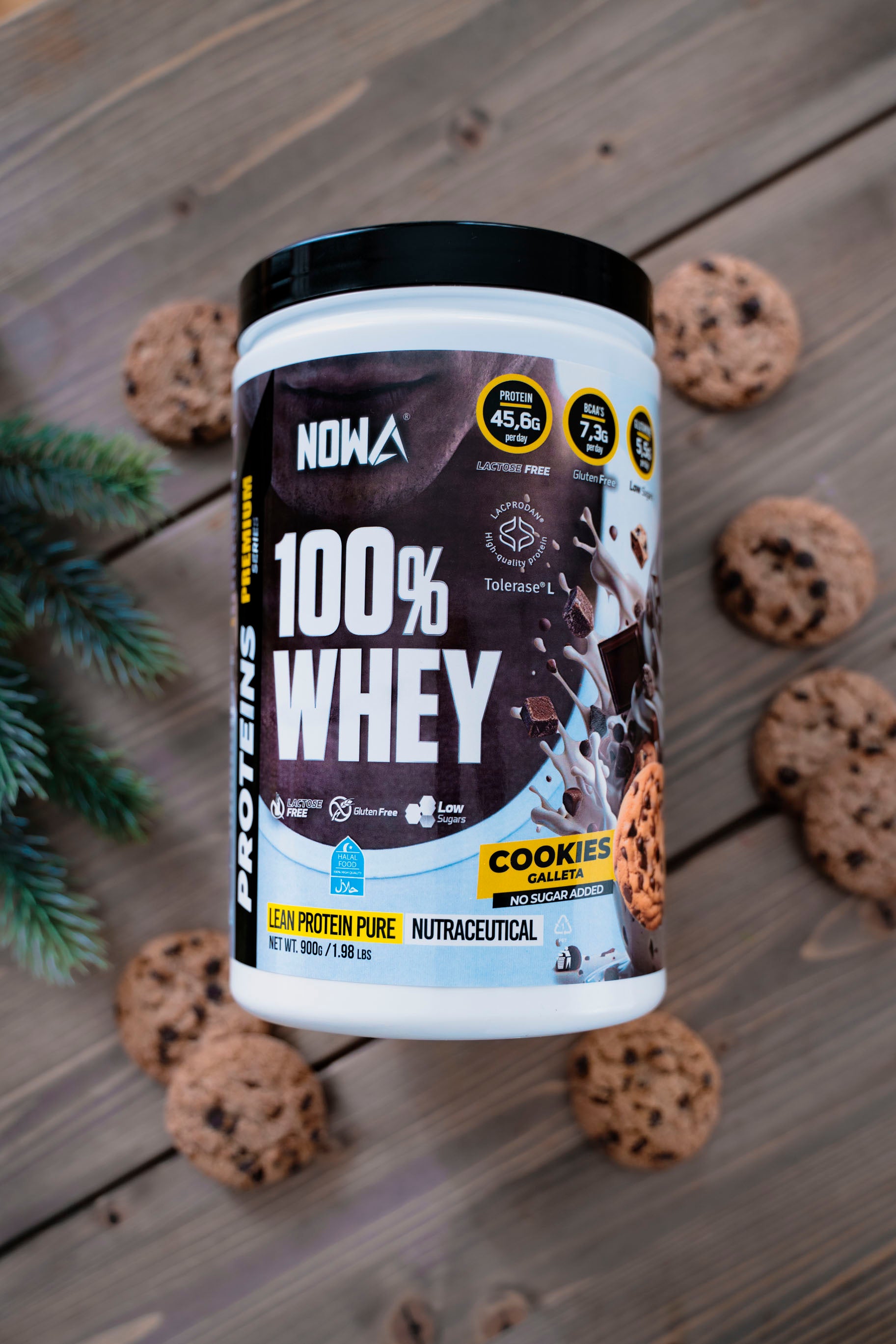 100% Pure Whey Protein with BCAAs, Glutamine, Lactose-Free, Gluten-Free, Low in Sugar - Cookie