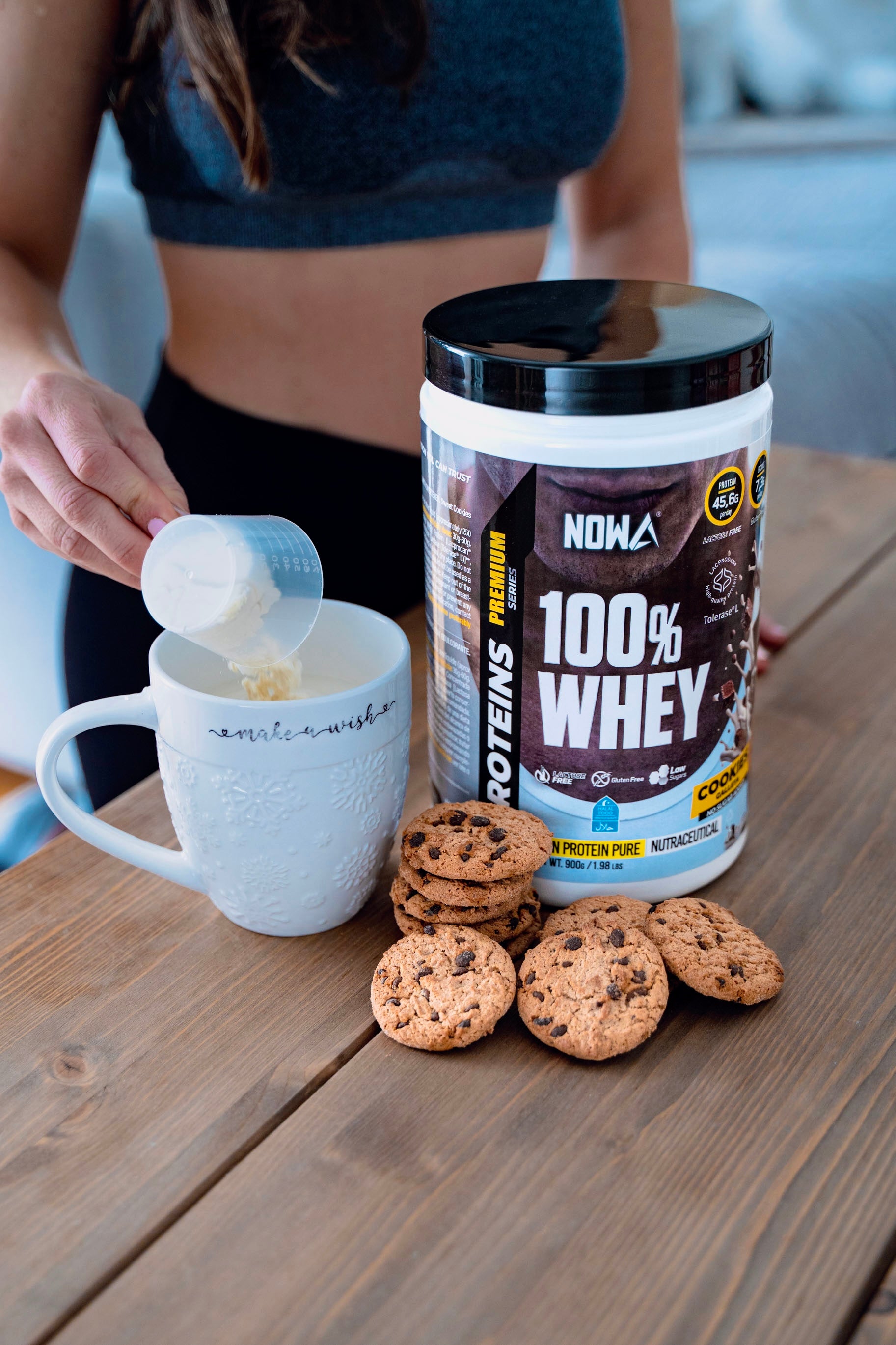 Proteina Pura 100% WHEY con BCAAs, Glutamina, Sin Lactosa, Sin Gluten, Baja en azúcar - Galleta