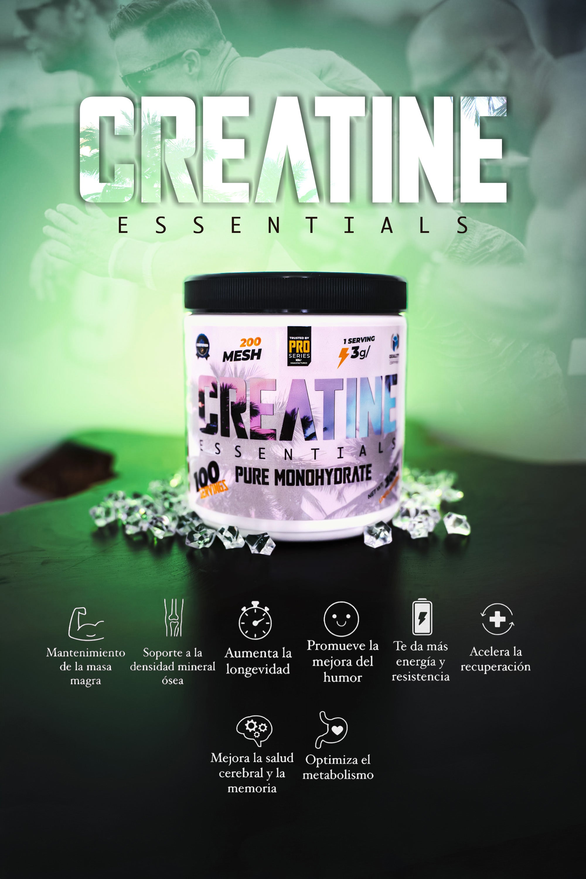 Creatina PREMIUM 100% Monohidrato de máxima pureza y calidad.