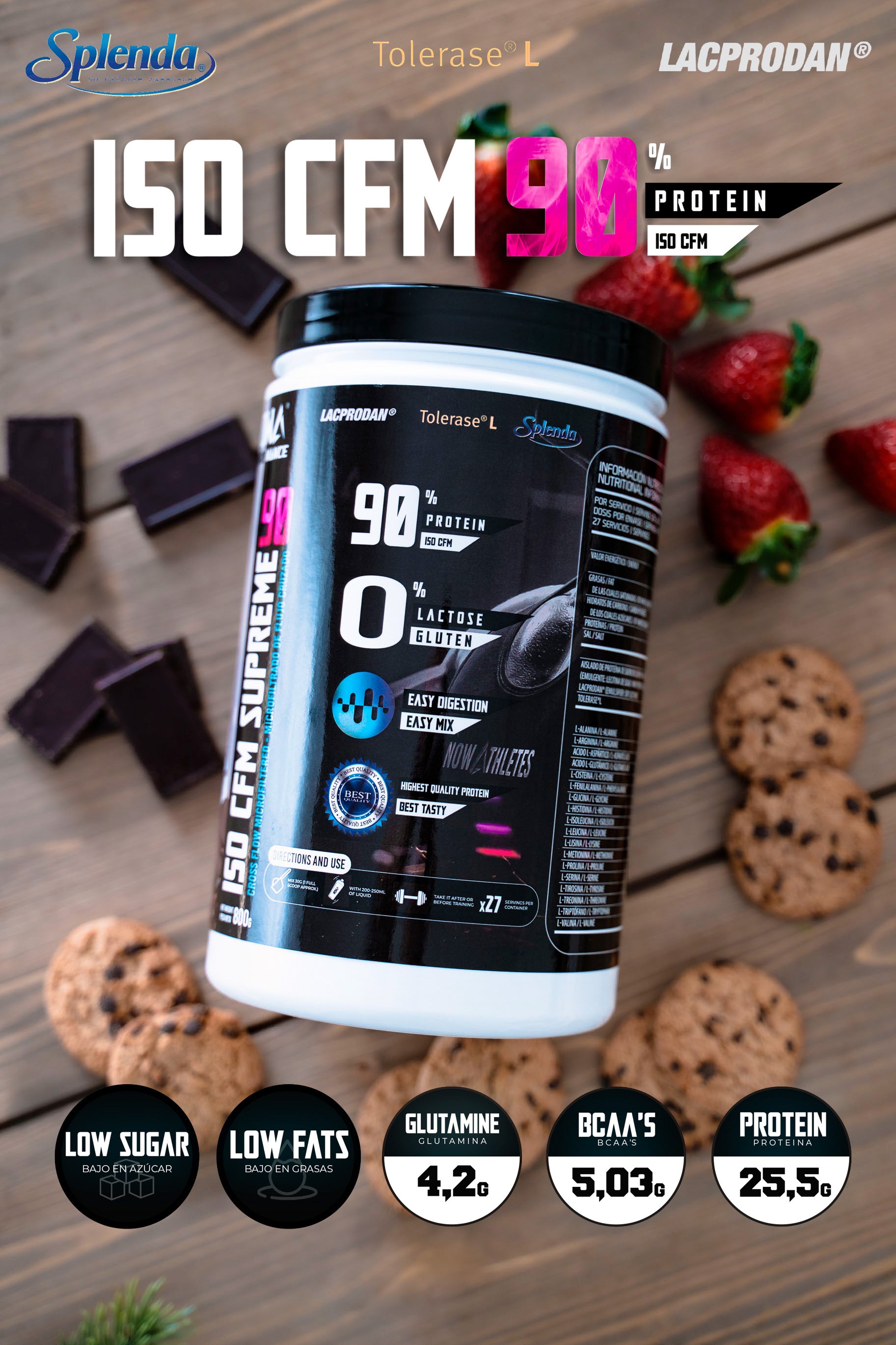 Proteina 90% CFM ISO SUPREME - BCAAs / Glutamina / Low Fat / Low Sugar - Fresa