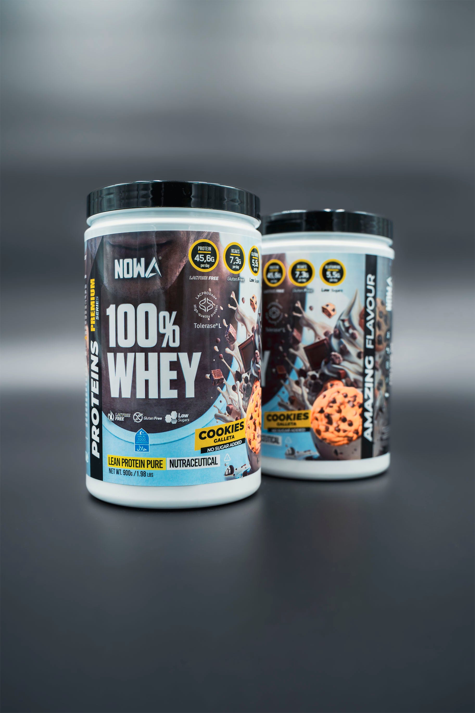 100% Pure Whey Protein with BCAAs, Glutamine, Lactose-Free, Gluten-Free, Low in Sugar - Cookie