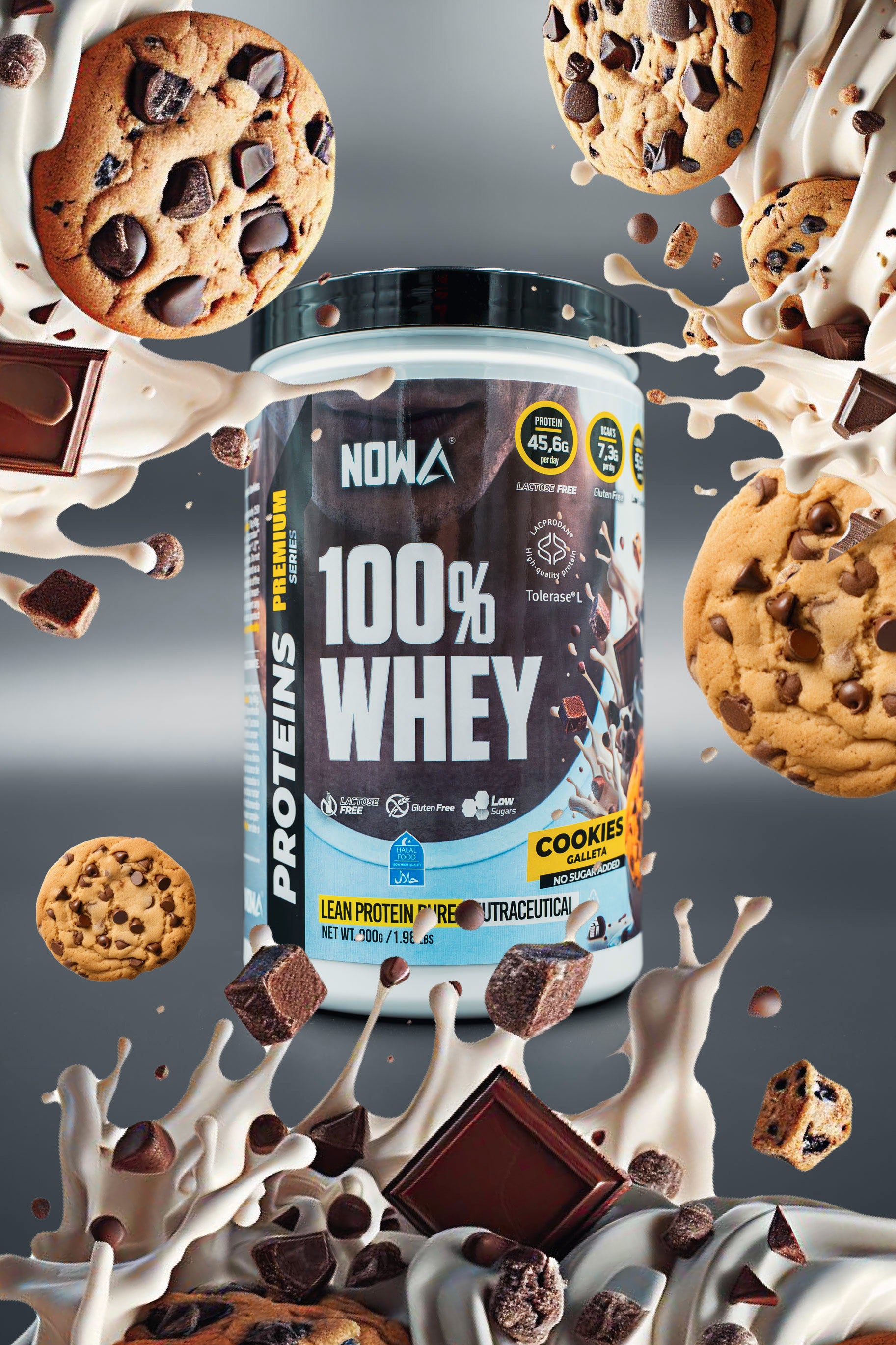 100% Pure Whey Protein with BCAAs, Glutamine, Lactose-Free, Gluten-Free, Low in Sugar - Cookie