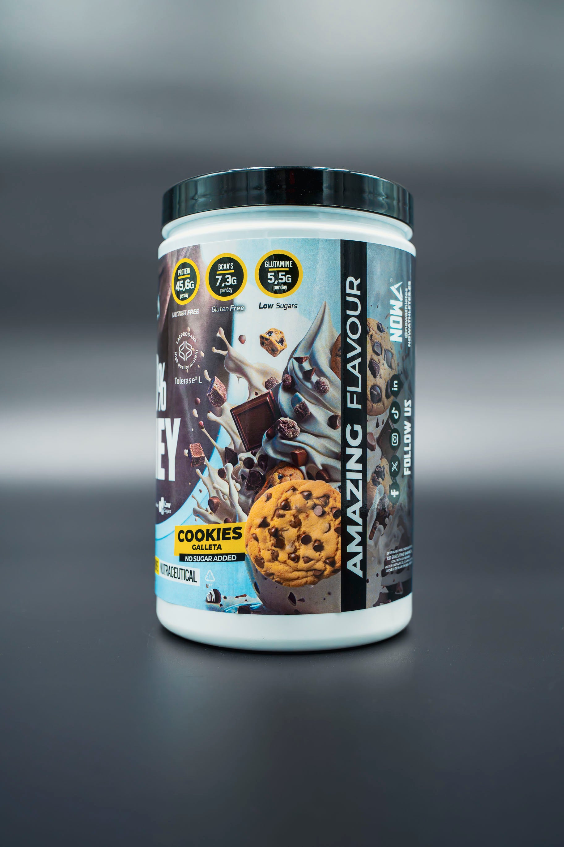 100% Pure Whey Protein with BCAAs, Glutamine, Lactose-Free, Gluten-Free, Low in Sugar - Cookie