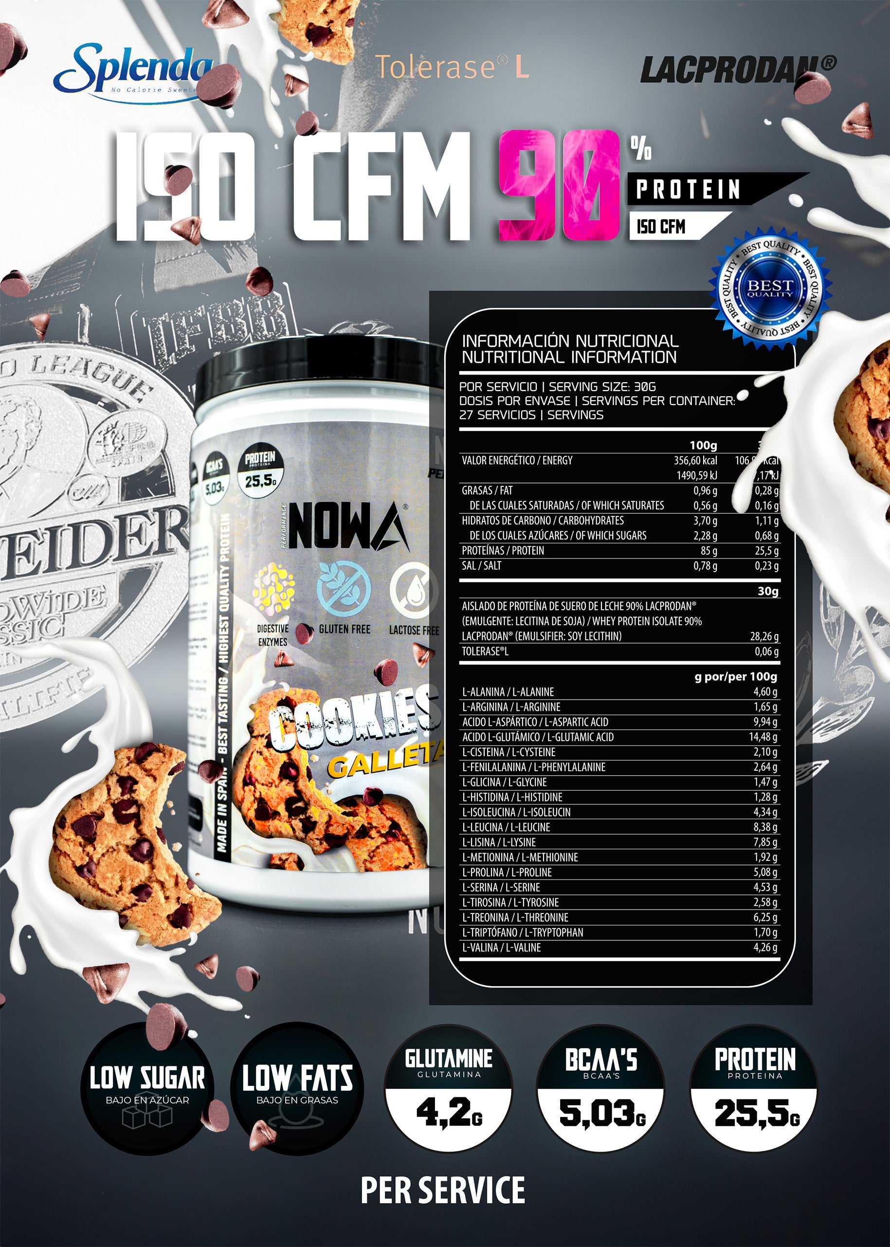Proteina 90% CFM ISO SUPREME - BCAAs / Glutamina / Low Fat / Low Sugar - Chocolate