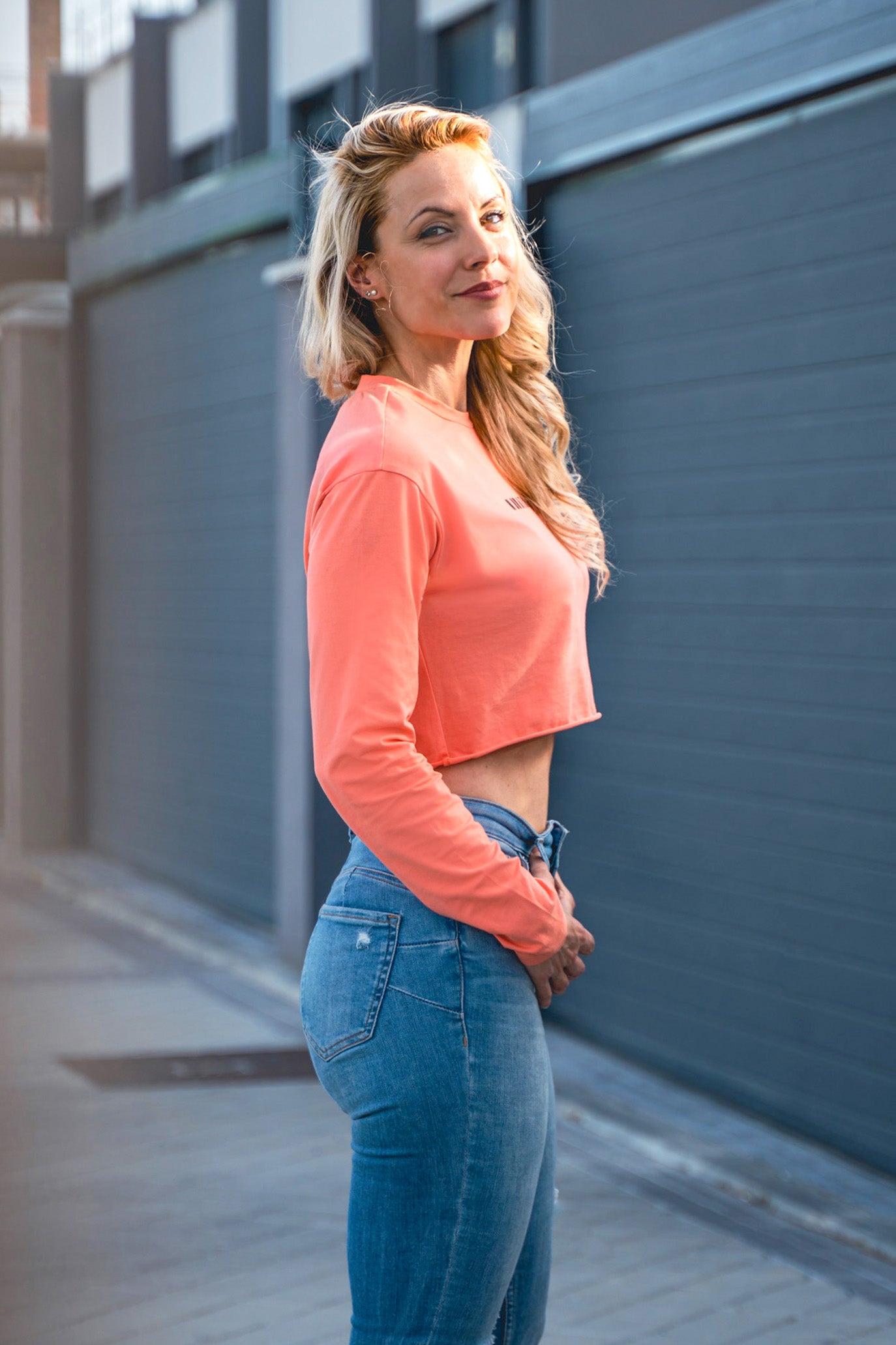 Breeze Crop Top LS - Peach