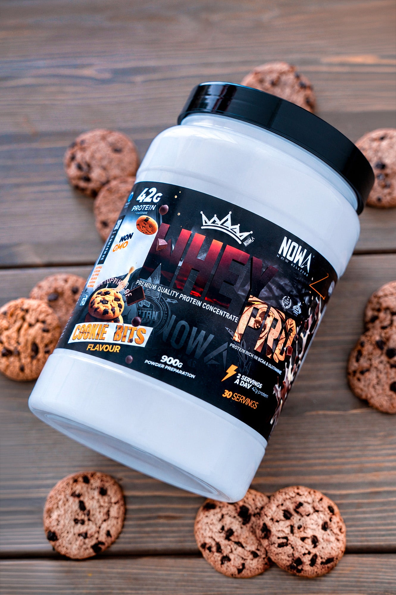 Proteina WHEY 100% PRO KING con BCAAs & Glutamina - Galleta con Chips de chocolate