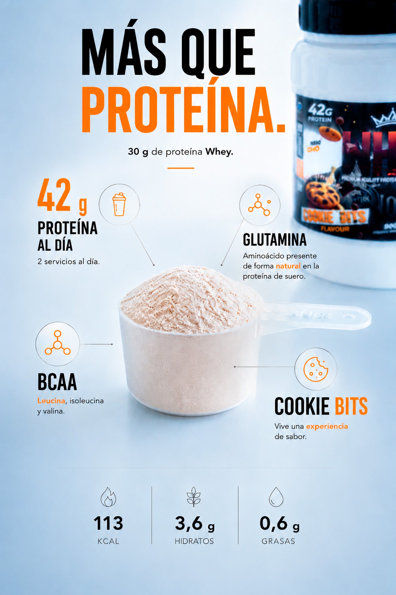 Proteina WHEY 100% PRO KING con BCAAs & Glutamina - Galleta con Chips de chocolate
