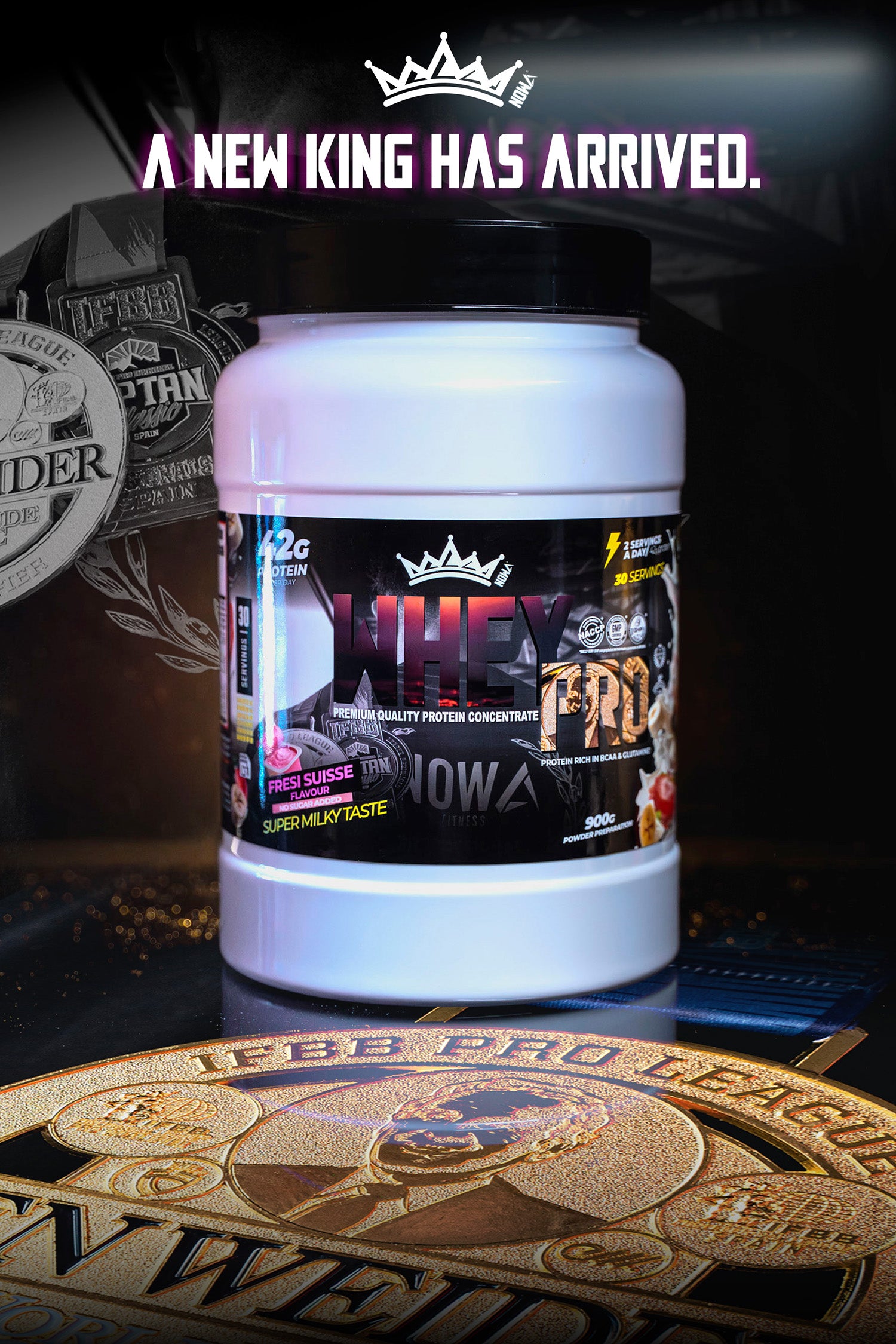 Proteina WHEY 100% PRO KING con BCAAs, EEAAs & Glutamina - Fresi Suisse