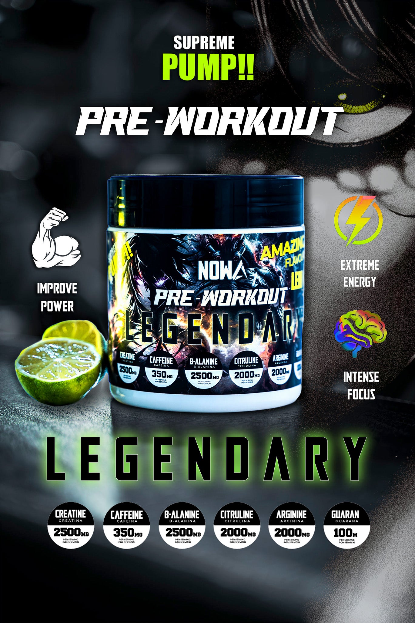 Pre Entreno LEGENDARY Lima Limón - 300g