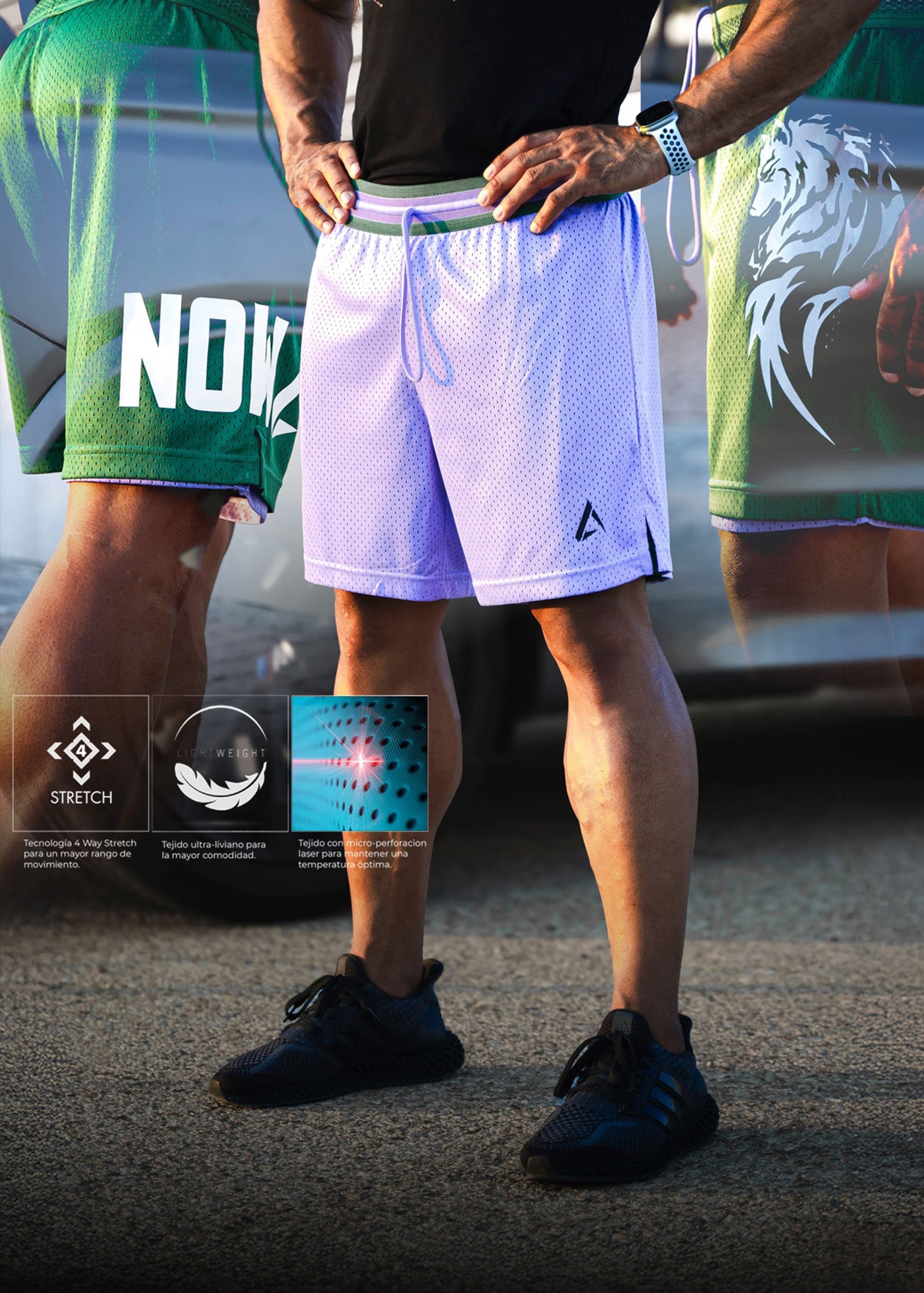 Wolf Reversible 2in1 shorts - Green/Purple