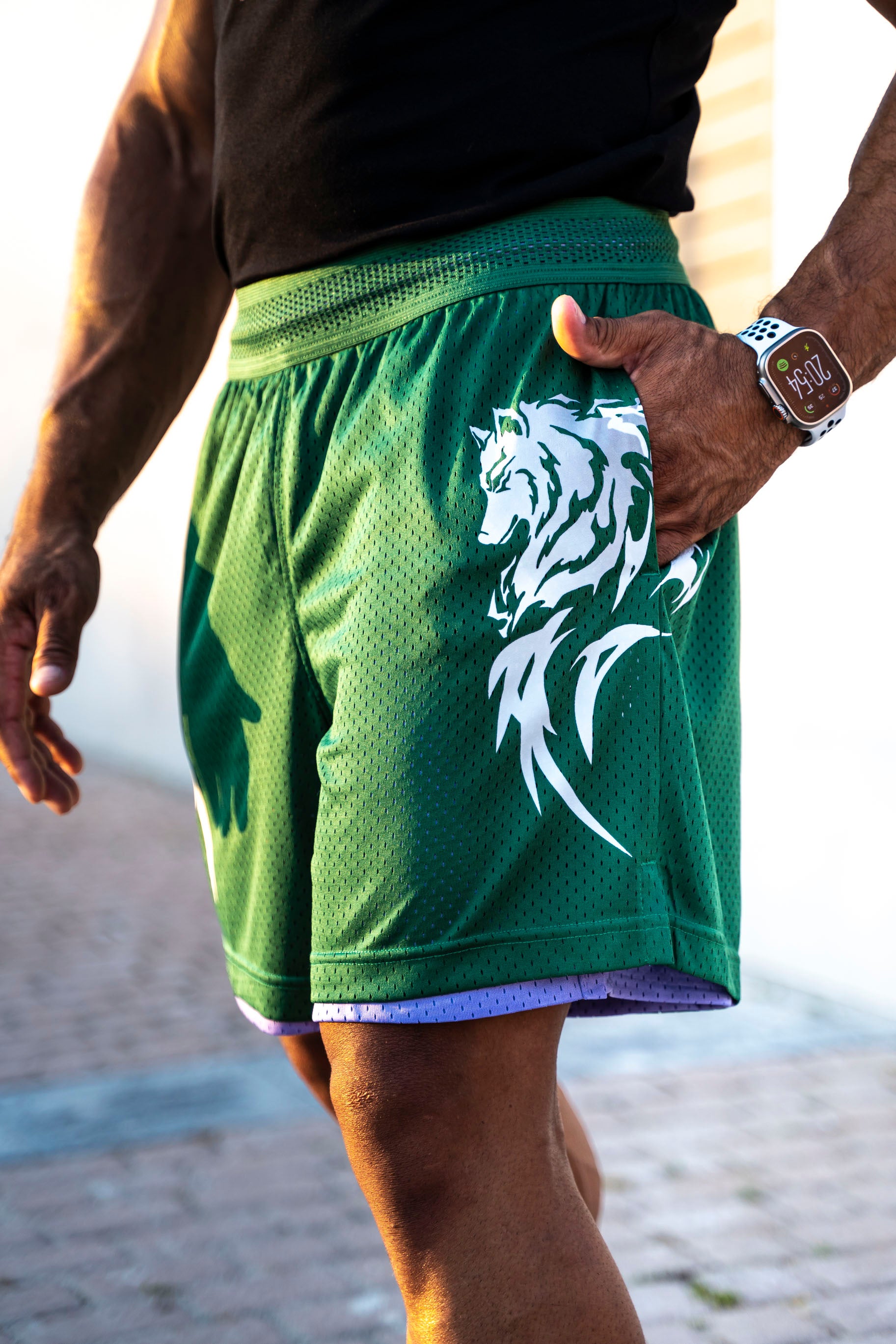 Wolf Reversible shorts 2in1 - Green/Purple