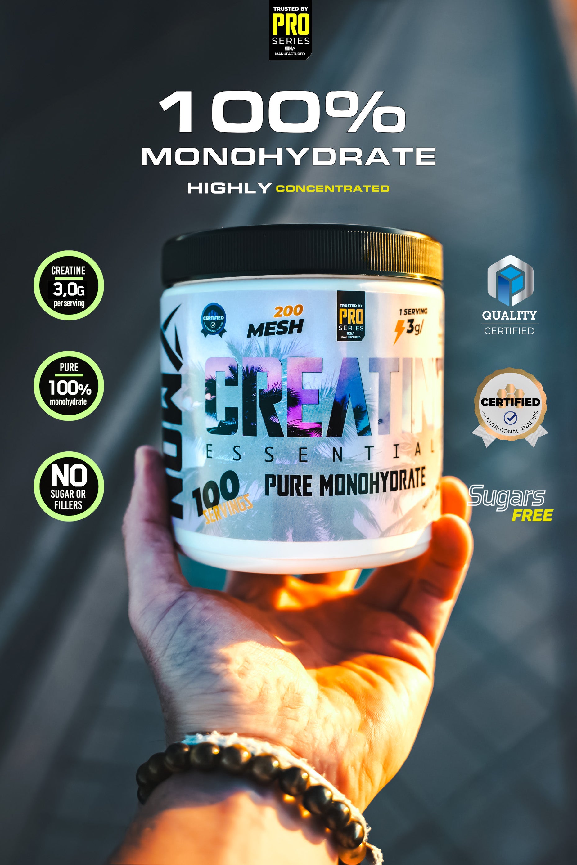 Creatina PREMIUM 100% Monohidrato de máxima pureza y calidad.