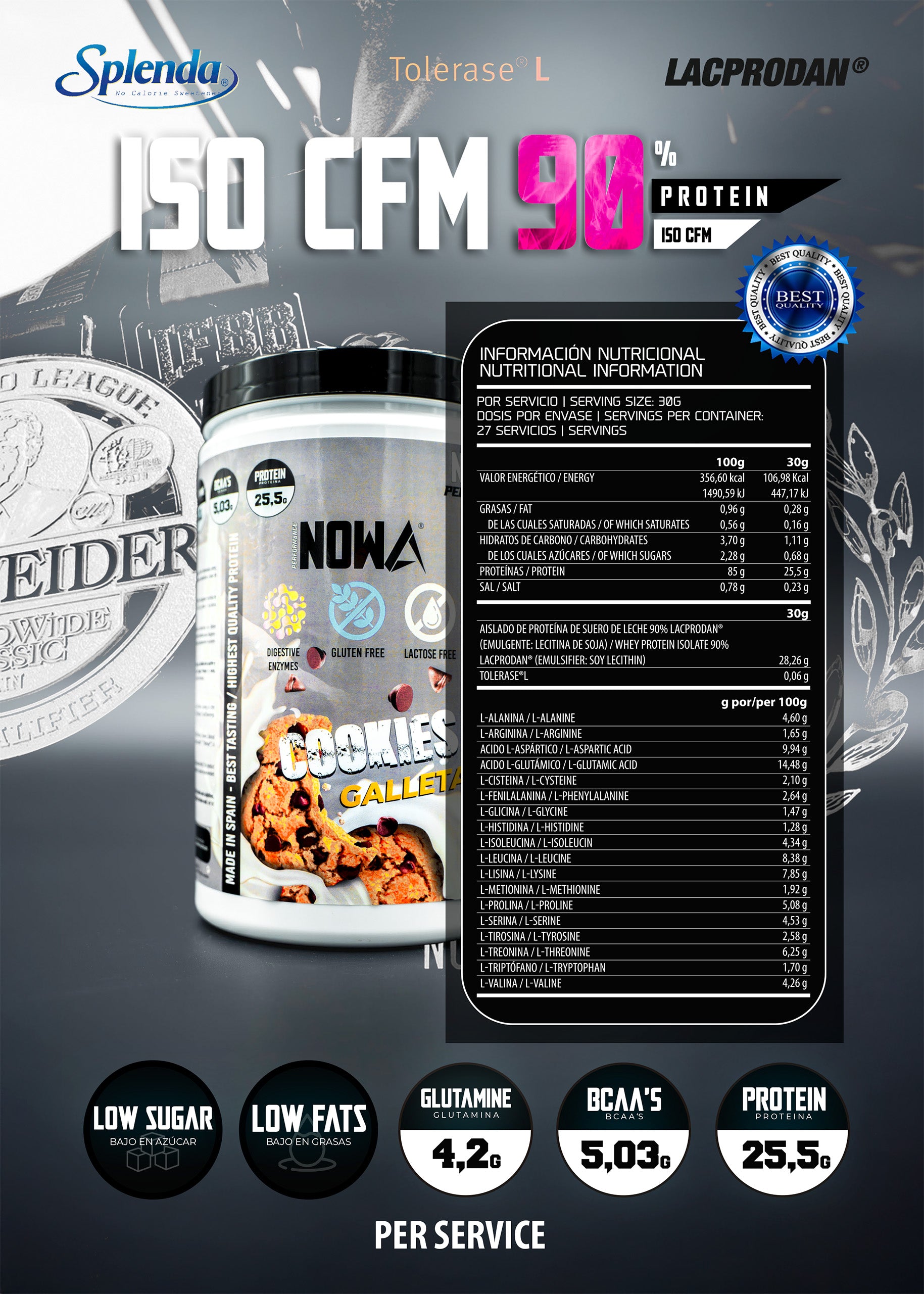 Protein 90% CFM ISO SUPREME - BCAAs / Glutamine / Low Fat / Low Sugar 800g - Cookie 