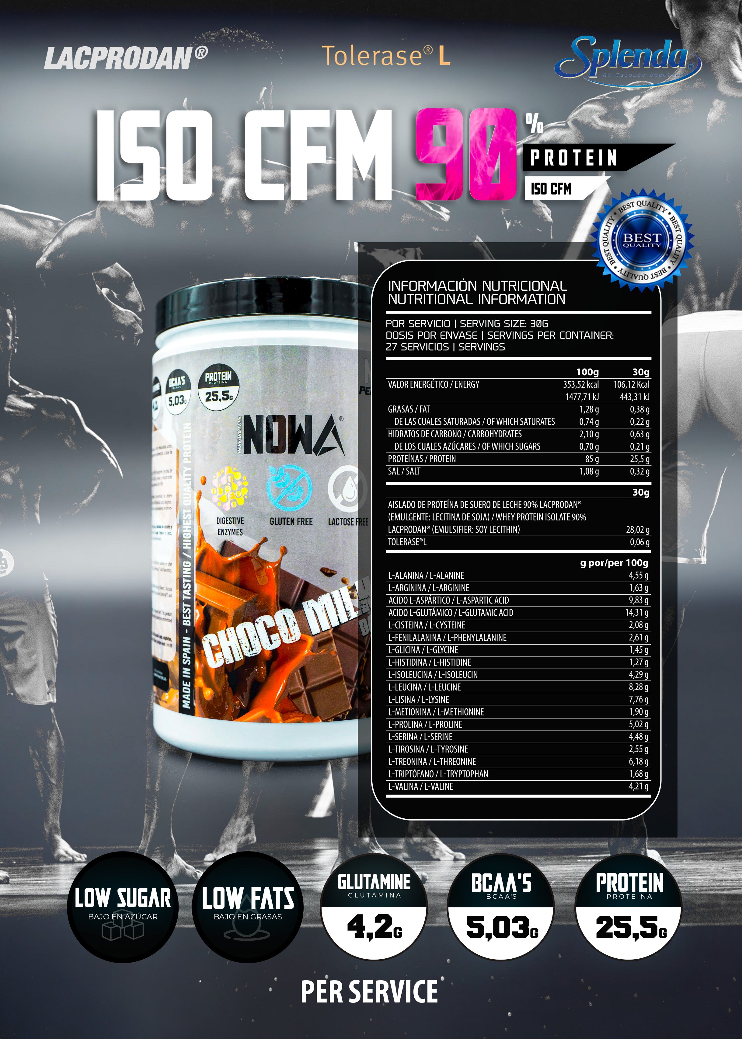 Protein 90% CFM ISO SUPREME - BCAAs / Glutamine / Low Fat / Low Sugar 1600g - Chocolate