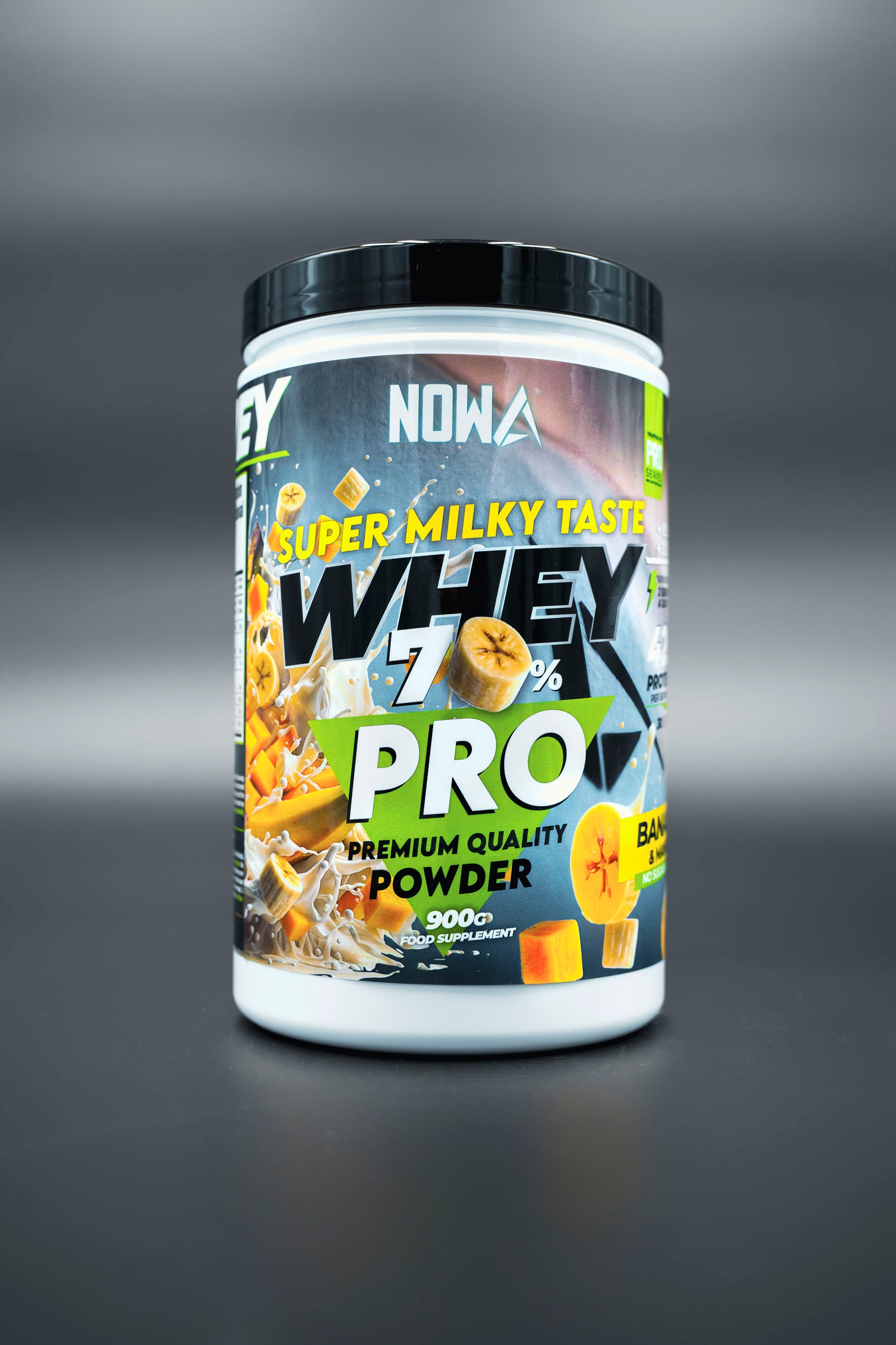 Whey Protein PRO with CARBOHYDRATES + EEAAs / BCAAs + Glutamine 900g - Banana &amp; Mango