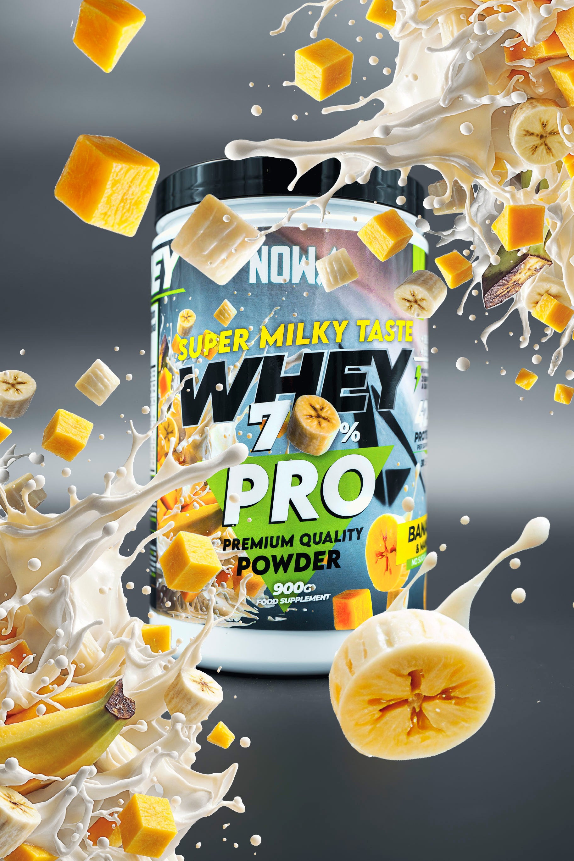 Whey Protein PRO with CARBOHYDRATES + EEAAs / BCAAs + Glutamine 900g - Banana &amp; Mango