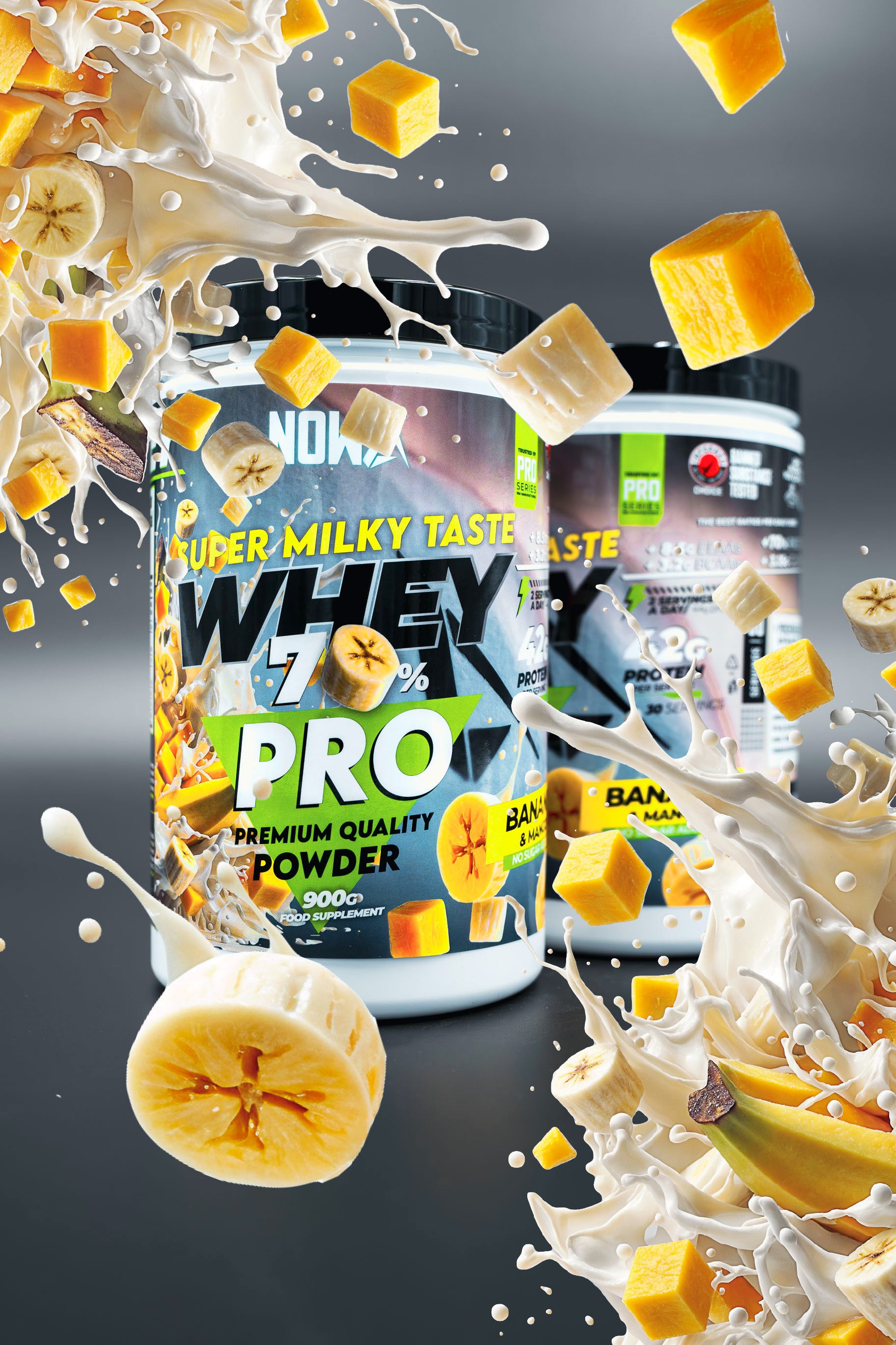 Whey Protein PRO with CARBOHYDRATES + EEAAs / BCAAs / Glutamine 1800g - Banana & Mango