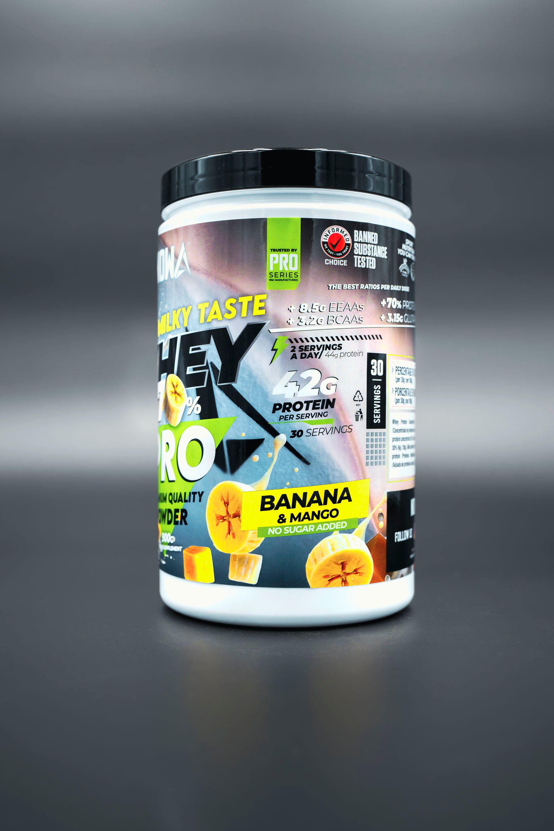 Whey Protein PRO with CARBOHYDRATES + EEAAs / BCAAs + Glutamine 900g - Banana &amp; Mango