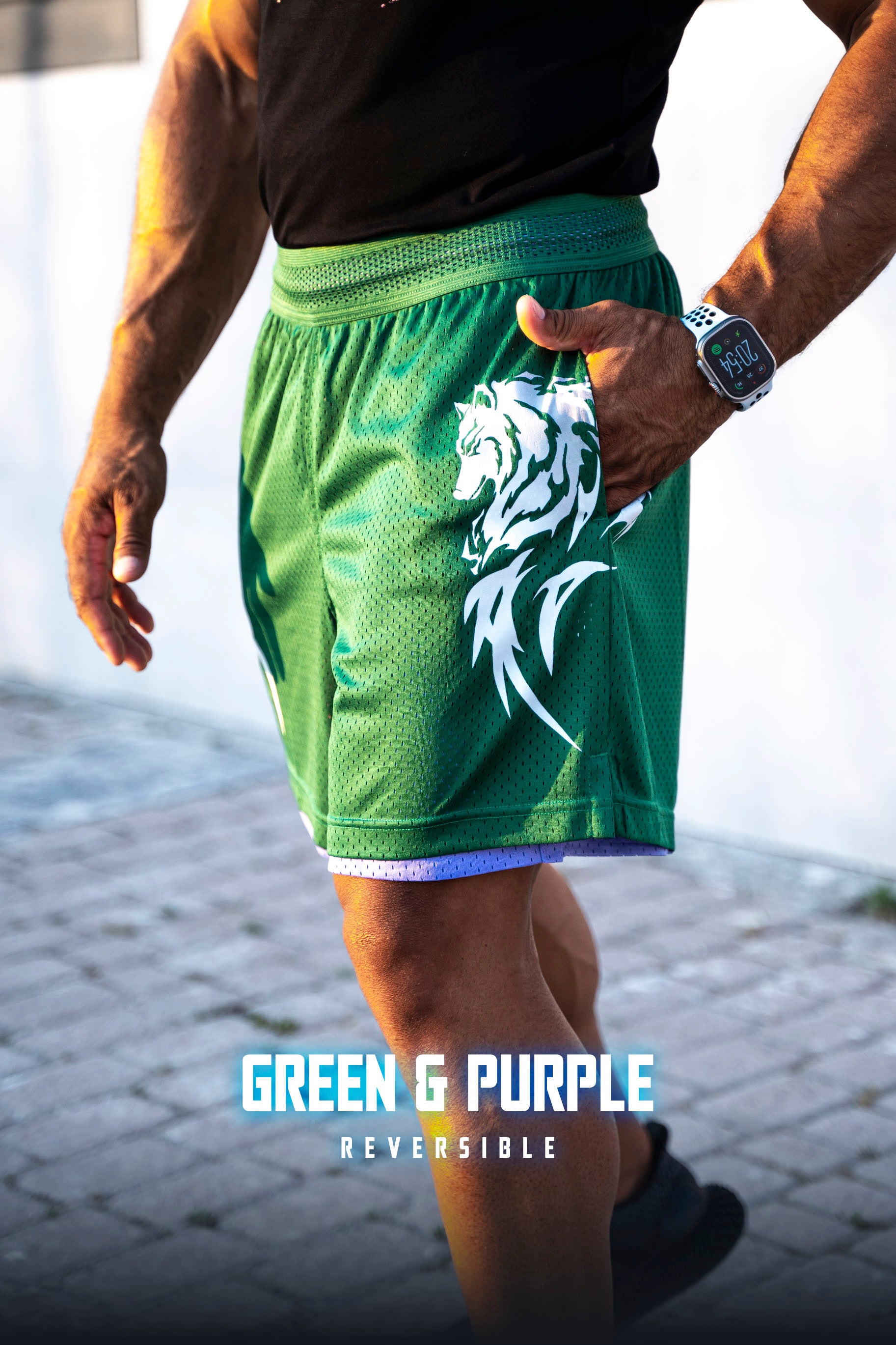 Wolf Reversible 2in1 shorts - Green/Purple