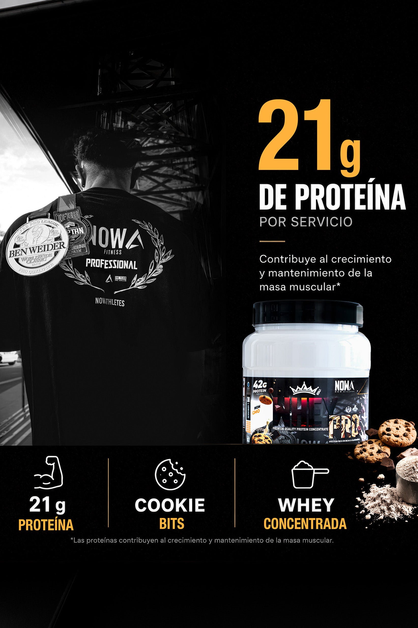 Proteina WHEY 100% PRO KING con BCAAs & Glutamina - Galleta con Chips de chocolate