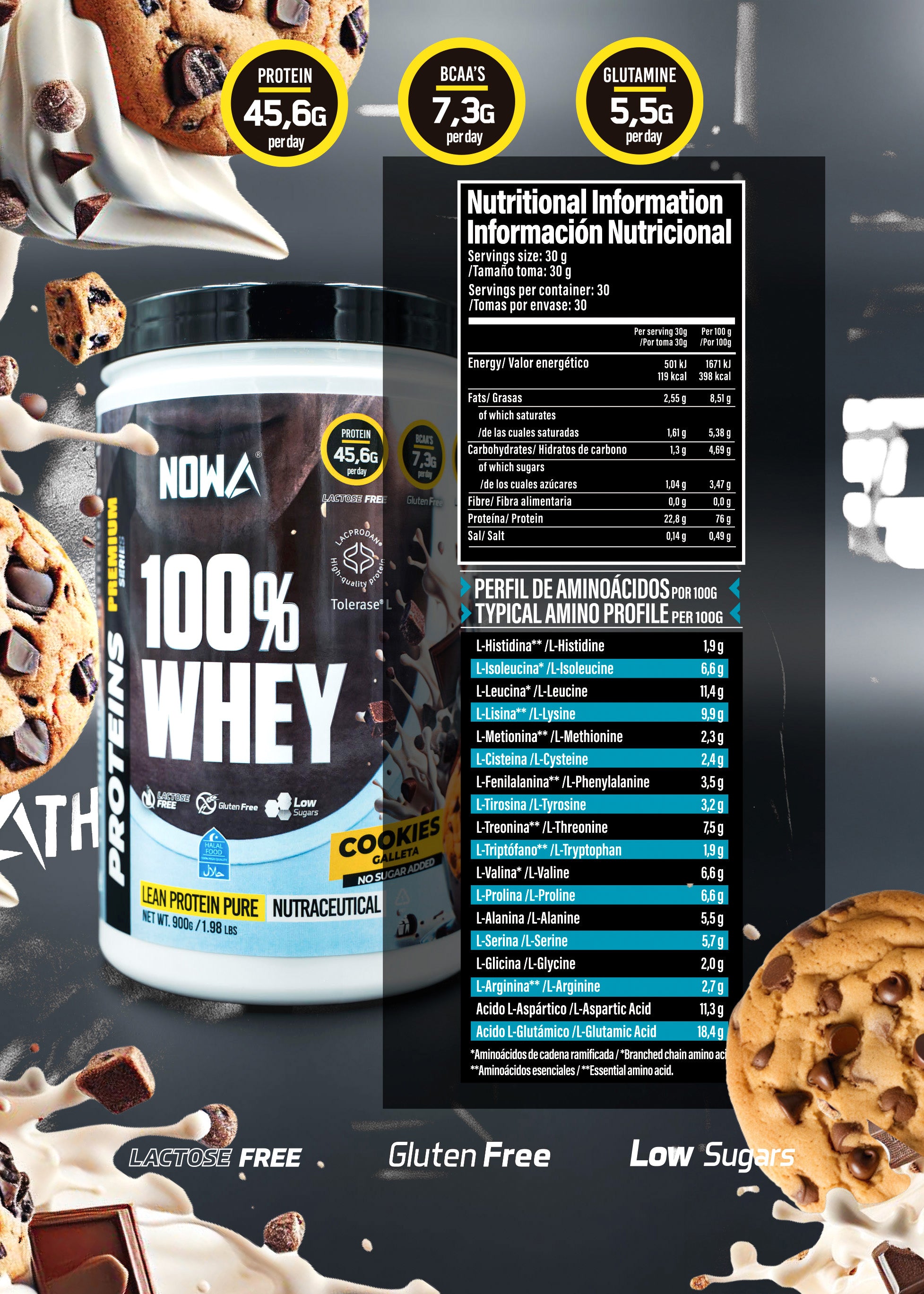 Protein 100% WHEY Pure BCAAs / Glutamine 1800g - Galleta